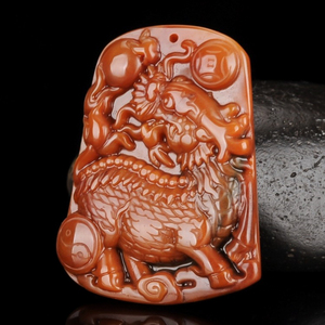 天然正品黄龙玉麒麟献宝吊坠男女款瑞兽麒麟招财纳福玉石项链挂件