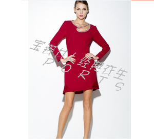 PORTS宝姿正品红色水钻长袖连衣裙9699   2----12  两色