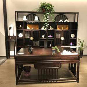 新中式全实木黑檀木书桌椅组合现代禅意办公桌书法桌书房家具套装