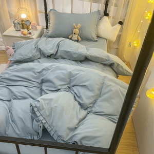 韩式小清新浅色系花边被套床上四件套女学生床单宿舍床1.2m三件套