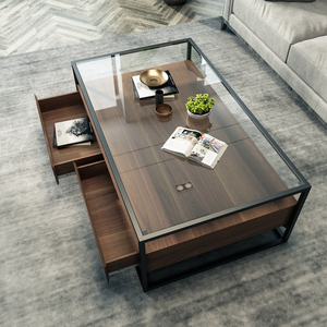 钢化玻璃双层茶几电视柜组合北欧客厅小户型伸缩带抽屉长方形桌子