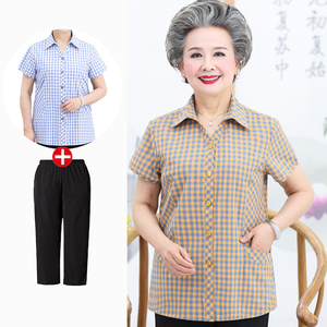 奶奶装短袖衬衫中老年人夏装女60-70-80岁老人妈妈纯棉衣服有口袋