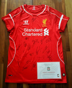 利物浦全队亲笔签名球衣liverpool杰拉德签名克洛普萨拉赫签名