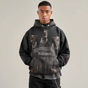 represent thoroughbred hoodie 杜宾犬狗头水洗做旧连帽卫衣潮男