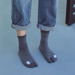3双装 分趾袜女四季中筒棉袜羊蹄袜人字袜女袜子条纹分指袜二趾袜