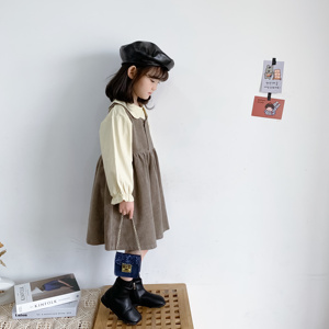 2件套 韩版女童宝宝春秋新款可爱灯芯绒背心裙+气质淑女衬衫 套装