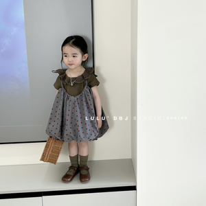 豆包君 2023夏季新款韩版童装女童可爱波点背带裙儿童蓬蓬吊带裙