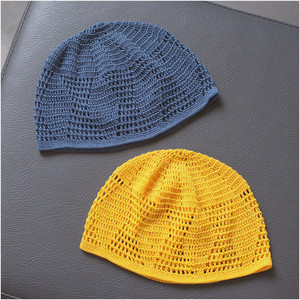 夏瓜皮帽男女薄短款小帽子手工镂空帽土豆夫人原创【藏麻菱形瓜皮
