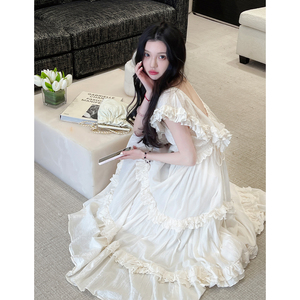 LIN张林超 裙子女春季2024新款小众设计蛋糕裙白色茶歇法式连衣裙