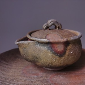 【收藏级精品】日本大师森陶山纯手工备前烧柴烧180ml宝瓶茶壶