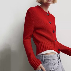 Massimo Dutti女装新品复古红色毛衣外套MD针织开襟衫05672685600