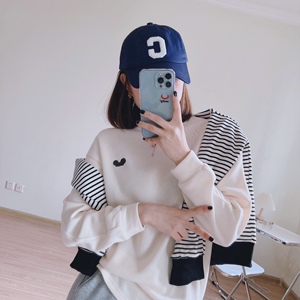 洋气百搭韩版减龄刺绣卡通头像宽松显瘦基础纯色打底卫衣女款春x