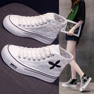 鞋子女夏款透气2022新款夏季百搭高帮布鞋薄款小众休闲平底帆布鞋