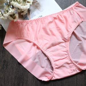 祖蜜韩国订单竖条纹深粉色牛奶丝三角内裤女士无痕底裤