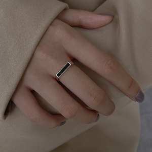 925纯银方形戒指女轻奢小众设计几何素圈食指戒开口时尚指环戒子