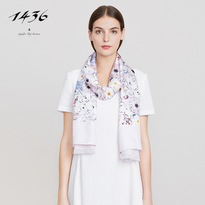 1436一面真丝斜纹印花精纺双面围巾185x35cm