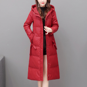 伊莎美尔亮面羽绒服女中长款冬季2021年新款洋气加厚外套修身收腰