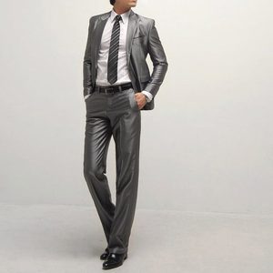 男式双开收腰小西装 韩版银灰色休闲一粒扣修身西服套装 xf17
