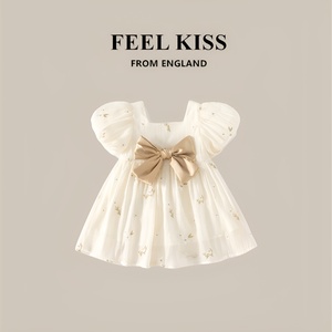 英国FeelKiss女童装夏装2024新款洋气时髦周岁礼服公主裙连衣裙女