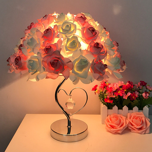 水晶台灯创意婚庆婚房装饰卧室床头灯台灯欧式温馨玫瑰花结婚礼物