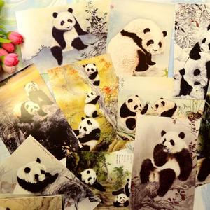 中国风大熊猫明信片 国宝熊猫萌物水墨国画贺卡唯美礼物卡片20张