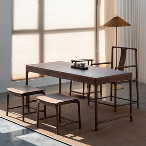 新中式阳台茶桌北美黑胡桃木2024新款小型家用布置轻奢现代高级感