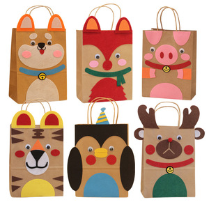卡通手工牛皮纸袋创意可爱动物拼图儿童diy儿童制作材料包手提袋