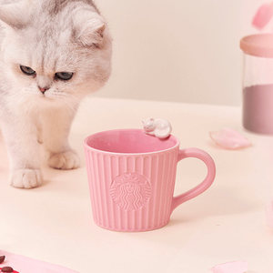 星巴克296ml粉色立体猫猫陶瓷杯子柿柿如意兔马克杯咖啡桌面喝水