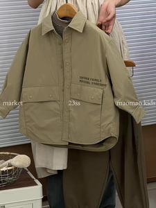 现波拉韩国童装2023新冬男女童字母口袋夹棉亲子衬衫款大衣外套