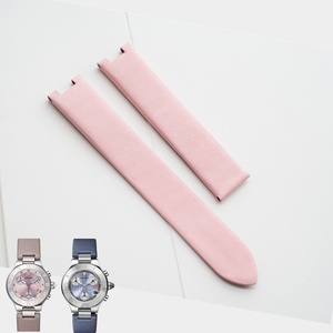 卡地亚21世纪系列中古真皮表带缎面绸缎绢丝小牛皮搭扣银粉蓝16mm