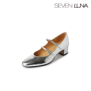 SEVEN LUNA~国内正品2024春法式粗跟玛丽珍鞋金银色单鞋女SLBL751