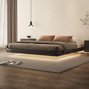 极简无床头悬浮床侘寂悬空地台床床无床头网红真皮床卧室双人床