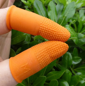 桔色防滑指套加厚乳胶麻面指套一次性橙色指套数钱点钞翻页手指套