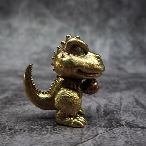 原创设计 拳击小恐龙阿贡 黄紫铜手工潮玩桌面摆件手办把玩件茶宠