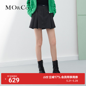 MOCO运动风橡筋高腰拼接压褶A字半身裙短裙设计感裙子JK风摩安珂