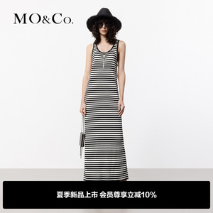 MOCO2024夏新品黑白条纹针织U领工字背心长裙连衣裙MBD2DRS007