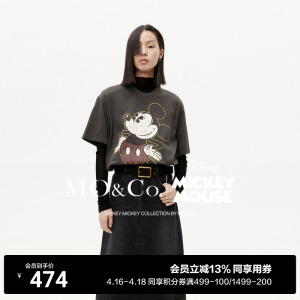 MOCO2023冬新品迪士尼米奇系列斑驳胶印棉质短袖T恤MBC4TEE002