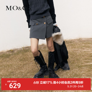 MOCO2023冬新品解构围裹高腰双排雕花金扣A字短裙裤MBC4SOT004