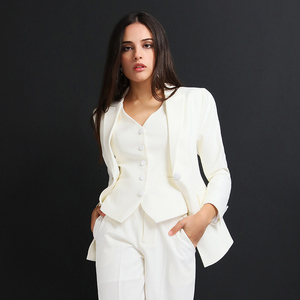 白色西装套装2019春夏新款欧美风三件套无袖背心直筒阔腿长裤女装