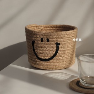 韩国INS笑脸环保棉线编织桌面收纳筐手工棉绳床头加厚杂物整理盒