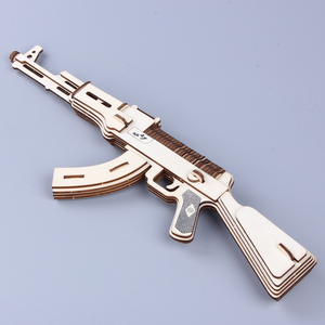 3d木质立体拼图动脑玩具男孩手工拼装木头冲锋枪ak47军事武器模型