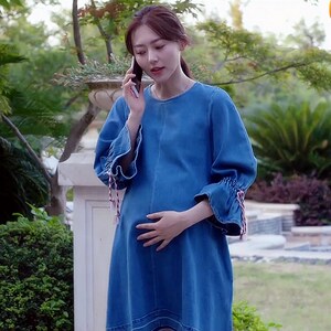 逆流而上的你高密同款新款高蜜衣服黄梦莹孕妇宽松胖mm牛仔连衣裙