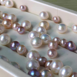 正品天然色淡水珍珠裸珠颗粒珠扁圆6-10mm DIY手工珍珠5A强光无瑕