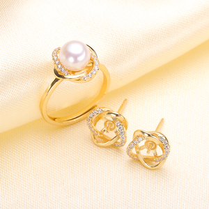 DIY珍珠配件 S925纯银套装空托 天然珍珠玉石吊坠 耳钉时尚托女款