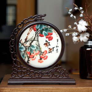 包邮广绣粤绣事事如意礼品柿子手工刺绣摆件入伙广东特色手信