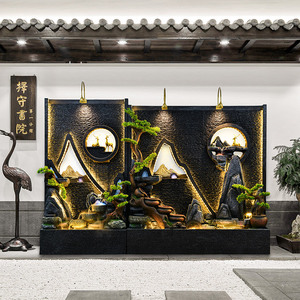 大型水幕墙流水墙屏风入户花园景观玄关隔断办公室循环水鱼缸摆件