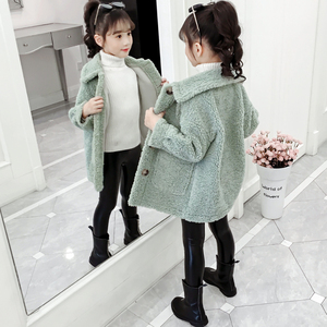 女童外套冬装2023新款女大童羊羔绒毛毛衣儿童装加绒加厚冬季大衣