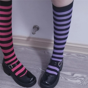 日系鬼马少女条纹长筒袜搞怪针棉袜子韩版春夏学生过膝可爱ins女