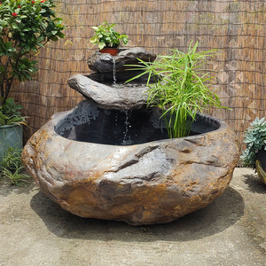 精品复古紫端砚石材叠层流水池户外花园自然艺术石头水景三层鱼缸