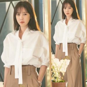 韩剧顶楼3李智雅沈秀莲同款衣服女白色衬衫系带上衣2021夏季新款